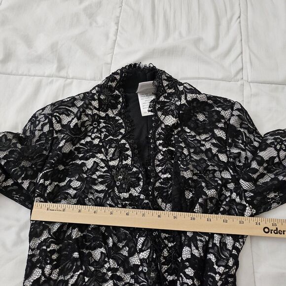 Tadashi Shoji Collection Jacket Wrap 8 Black Lace Overlay Floral Sequin Beaded - Picture 7 of 9